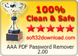 AAA PDF Password Remover 2.00 Clean & Safe award